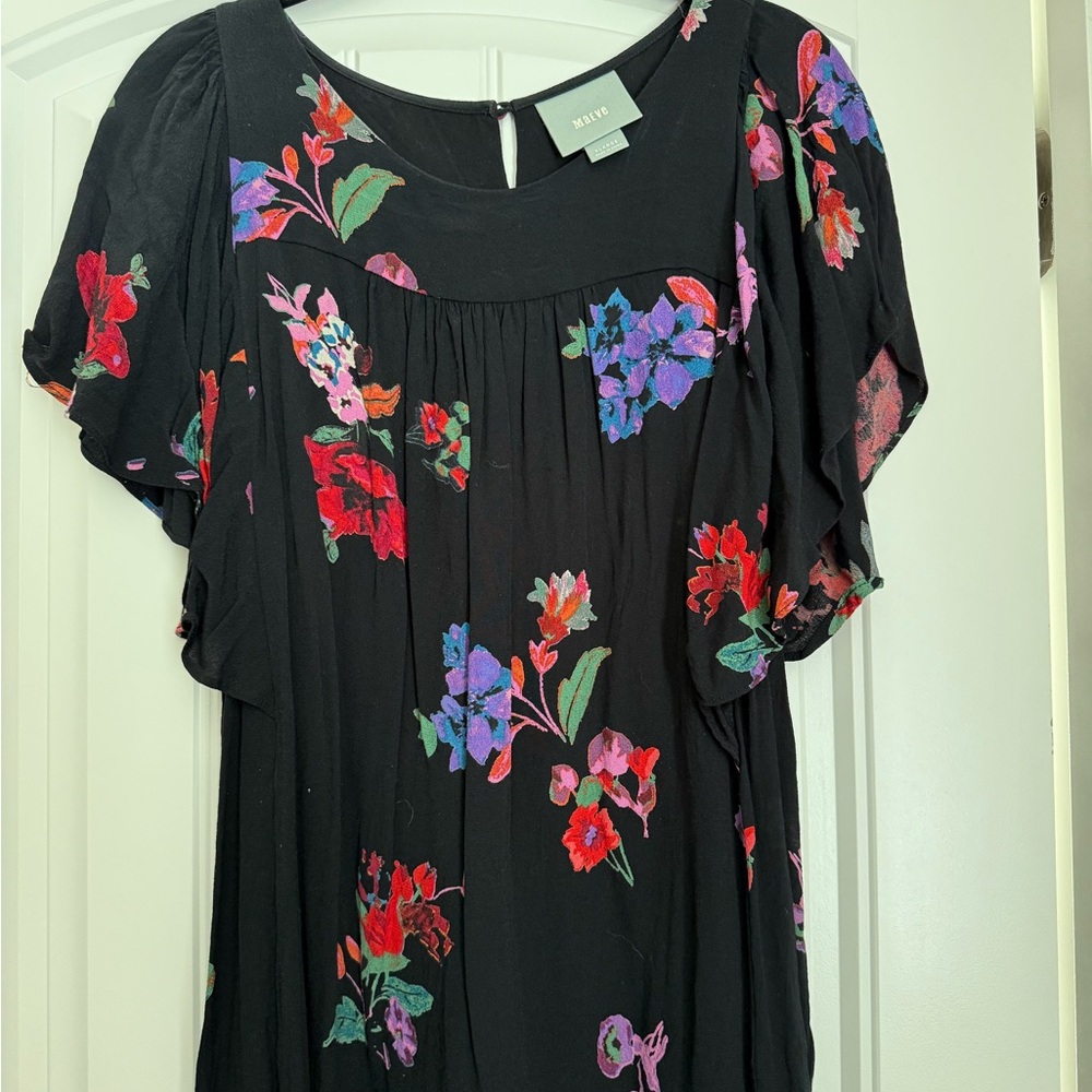 Maeve Black and Red Flutter Sleeve Blouse